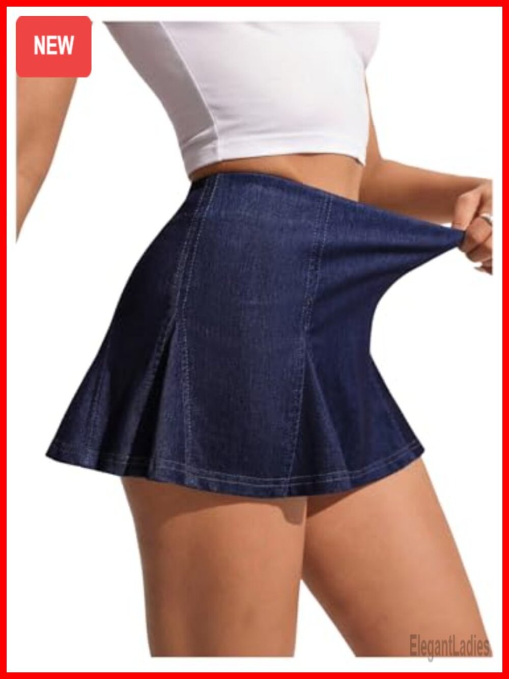 Women's High Waist Denim Mini Skirt Pleated A Line Jean Skirt